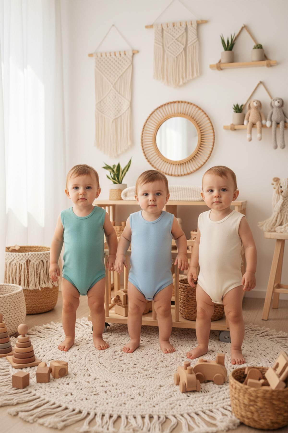 MAHFEL %100 Organik Pamuklu Çıtçıtlı Kolsuz Bebek Body Zıbın 3lü Paket fotoğrafı 2 (önizleme)