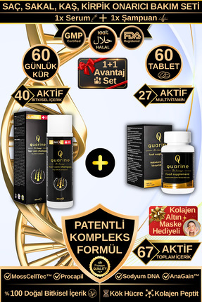 Dr.Sammy's Quarine Saç Vitamini ve Şampuan İçeren Dökülme Karşıtı 1 Aylık Bit...