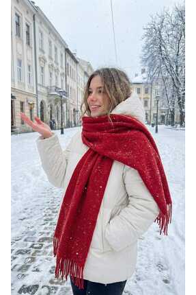 LAGRANZE Kadın Yumuşak Dokulu Salaş Atkı Şal Kırmızı