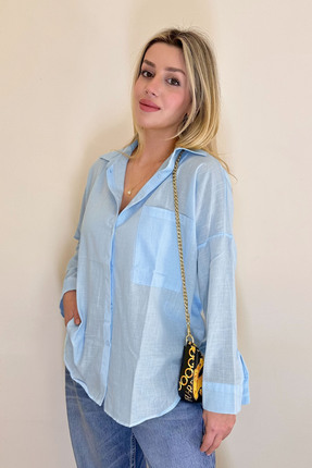 ECOTİQUE Kadın %100 Pamuk Basic Oversize Keten Cepli Uzun Kollu Büyük Beden G...