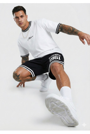 NİCE Erkek Şort Tişört Kombin Seti - Oversize Basketbol Şortu ve Basic Tişört