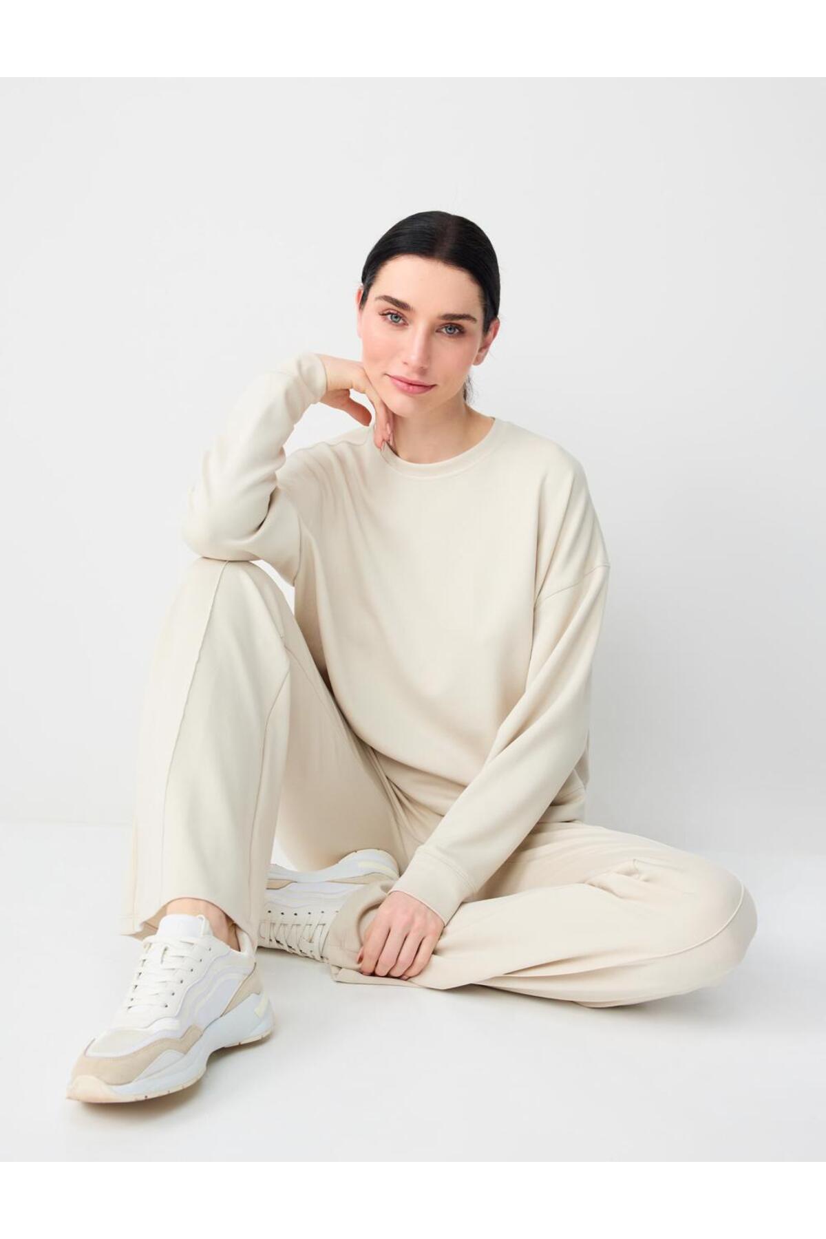 Taş Yüksek Bel Bol Paça Modal Jogger Pantolon