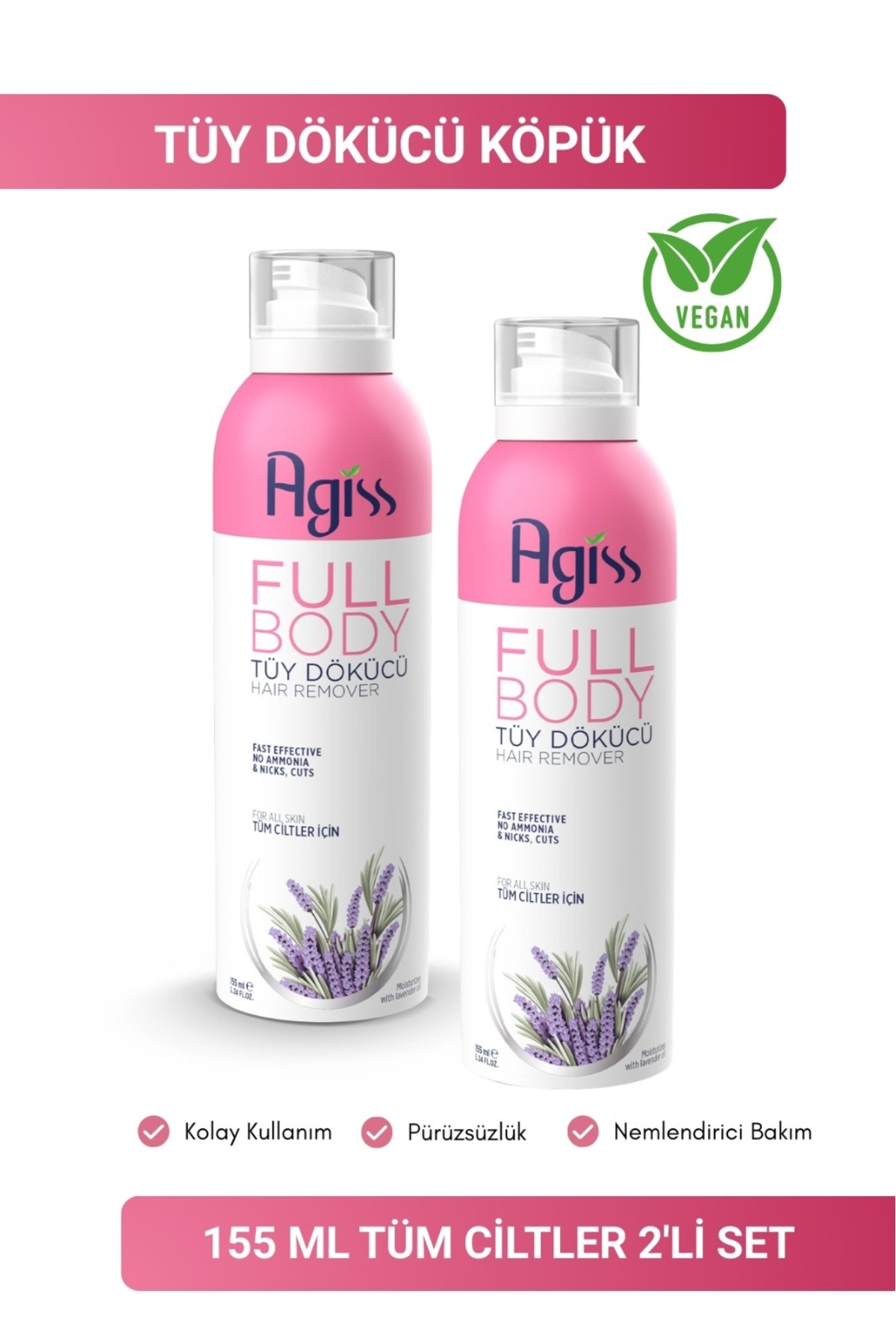 AGISS Full Body Tüm Vücut Tüy Dökücü, Tüy Azaltıcı Ve Tüy Köpük Tüy Dökücü Sprey 155ml 2li Set - Fiyatı, Yorumları