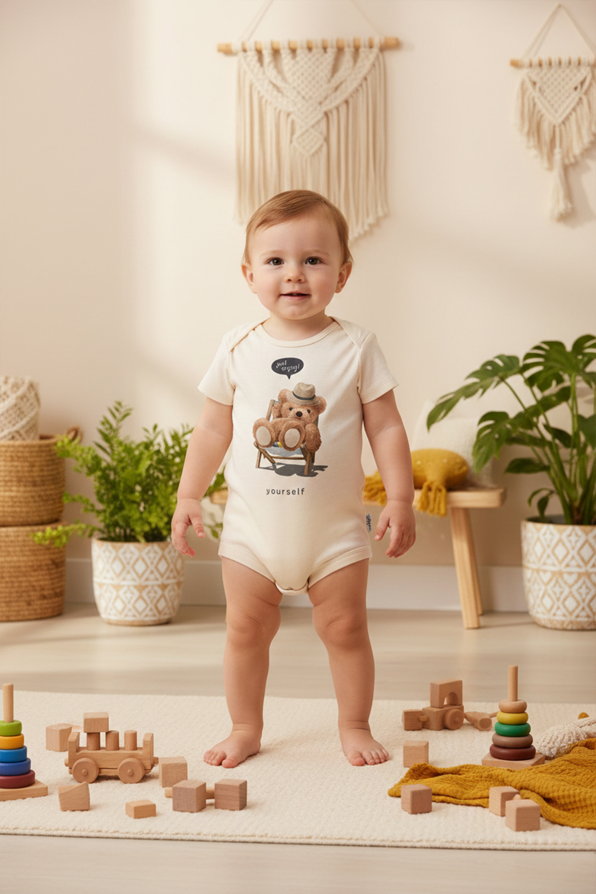 MAHFEL %100 Pamuklu 3'lü Organik Baskılı Çıtçıtlı Bebek Body Zıbın fotoğrafı 4 (önizleme)