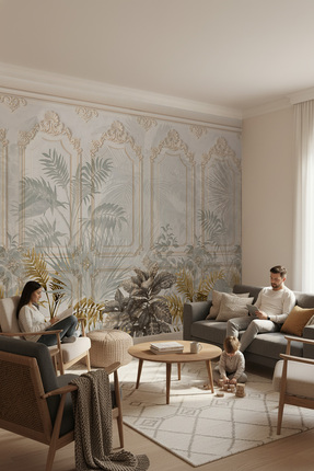 dreamwall Tropikal Bitkiler ve Klasik Çerçeve Motifli Duvar Kağıdı-Duvar Kapl...