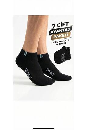 BYNDRSOCKS Erkek Patik Siyah Pamuklu Çorap 7 Çift Seti Terletmez, Esnek SPORT