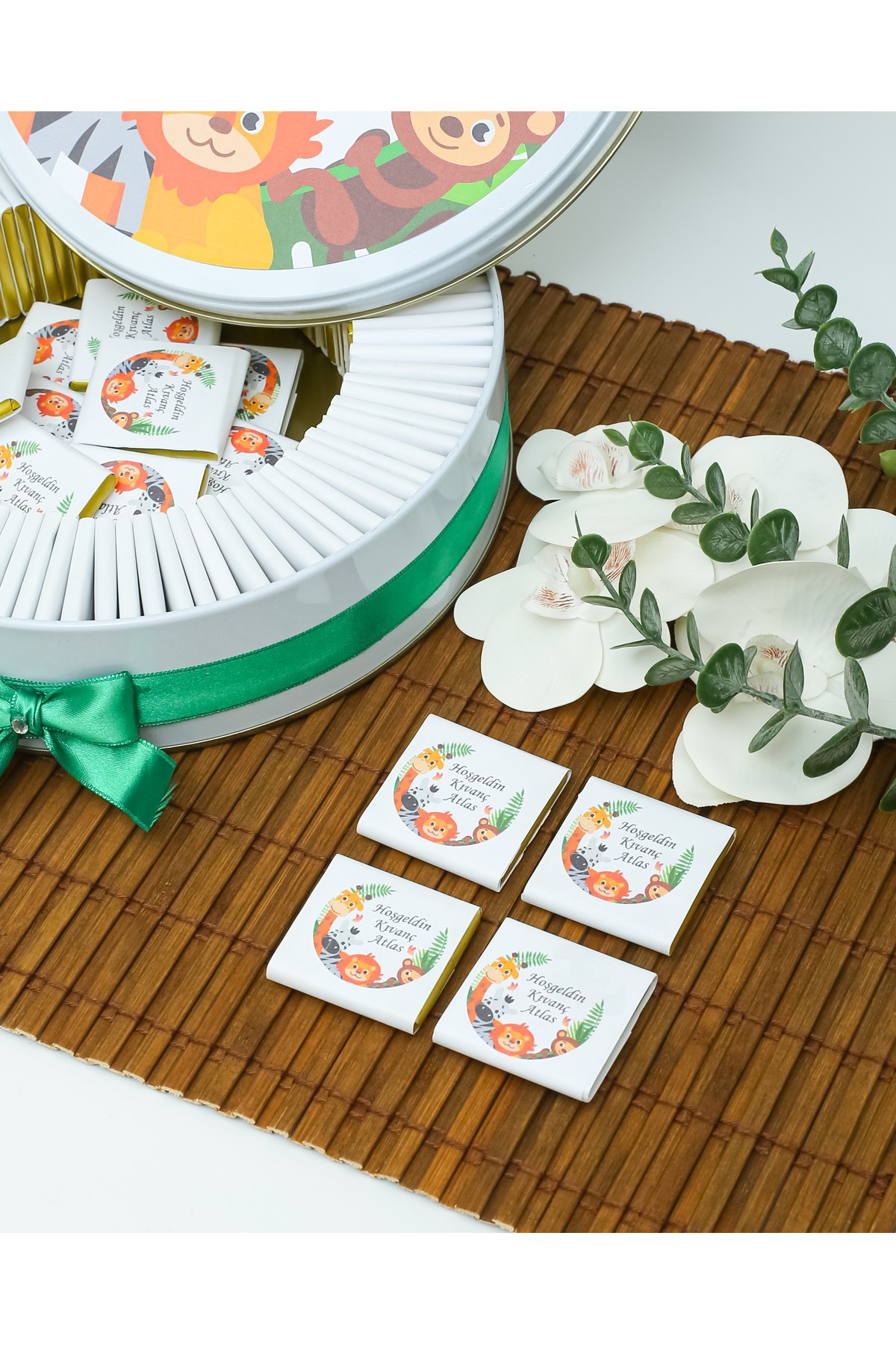 Genel Markalar 50 Adet Isme Özel Safari Temalı Hediyelik Hoşgeldin Erkek Bebek Doğum Çikolatası fotoğrafı 3 (önizleme)