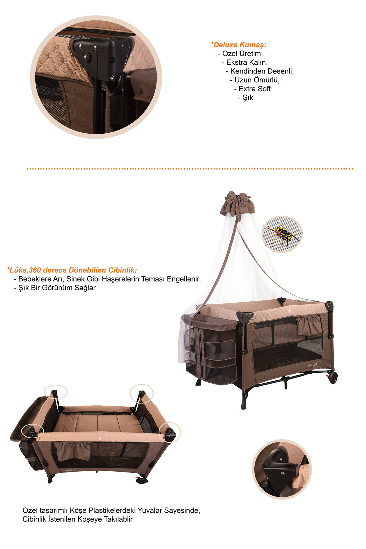 Holmer ALOEVERA YATAK'lı Cibinlikli Anne Yanı Park Yatak 70x110cm Bej fotoğrafı 5 (önizleme)