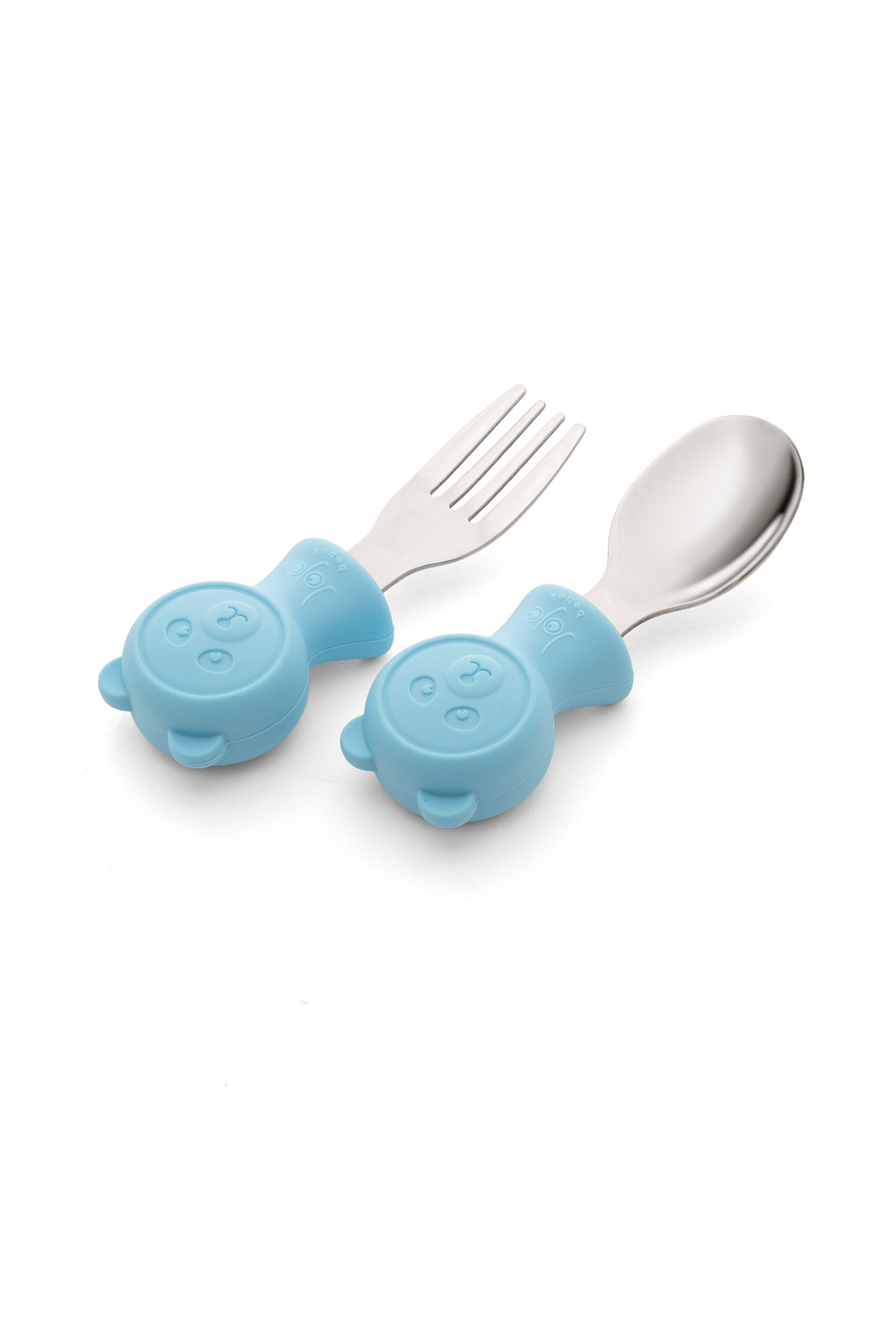 jojobebek Premium Çocuk BPA Free Kaliteli Silikon Saplı Paslanmaz Çelik Uçlu Çatal-Kaşık MAVİ fotoğrafı 6 (önizleme)