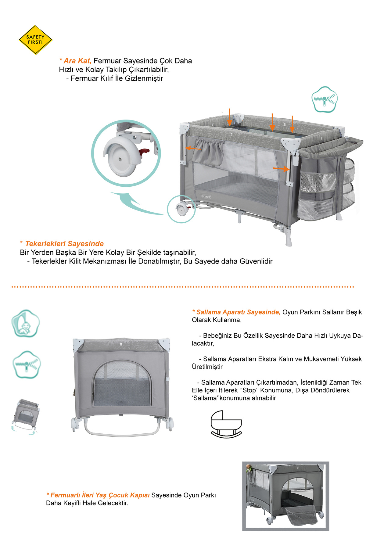 Holmer ALOEVERA YATAK'lı Cibinlikli Beşik/Anne Yanı/Park Yatak 70x110cm AÇIK GRİ fotoğrafı 6 (önizleme)