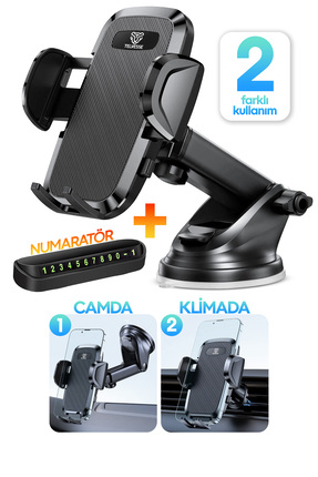 Venenon 2li Set Otomatik Araç İçi Telefon Tutucu + Araç Numaratörü Vantuzlu A...