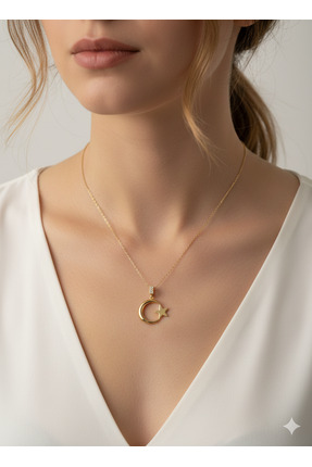 alias takı Gold Ay yıldız çelik kadın kolye