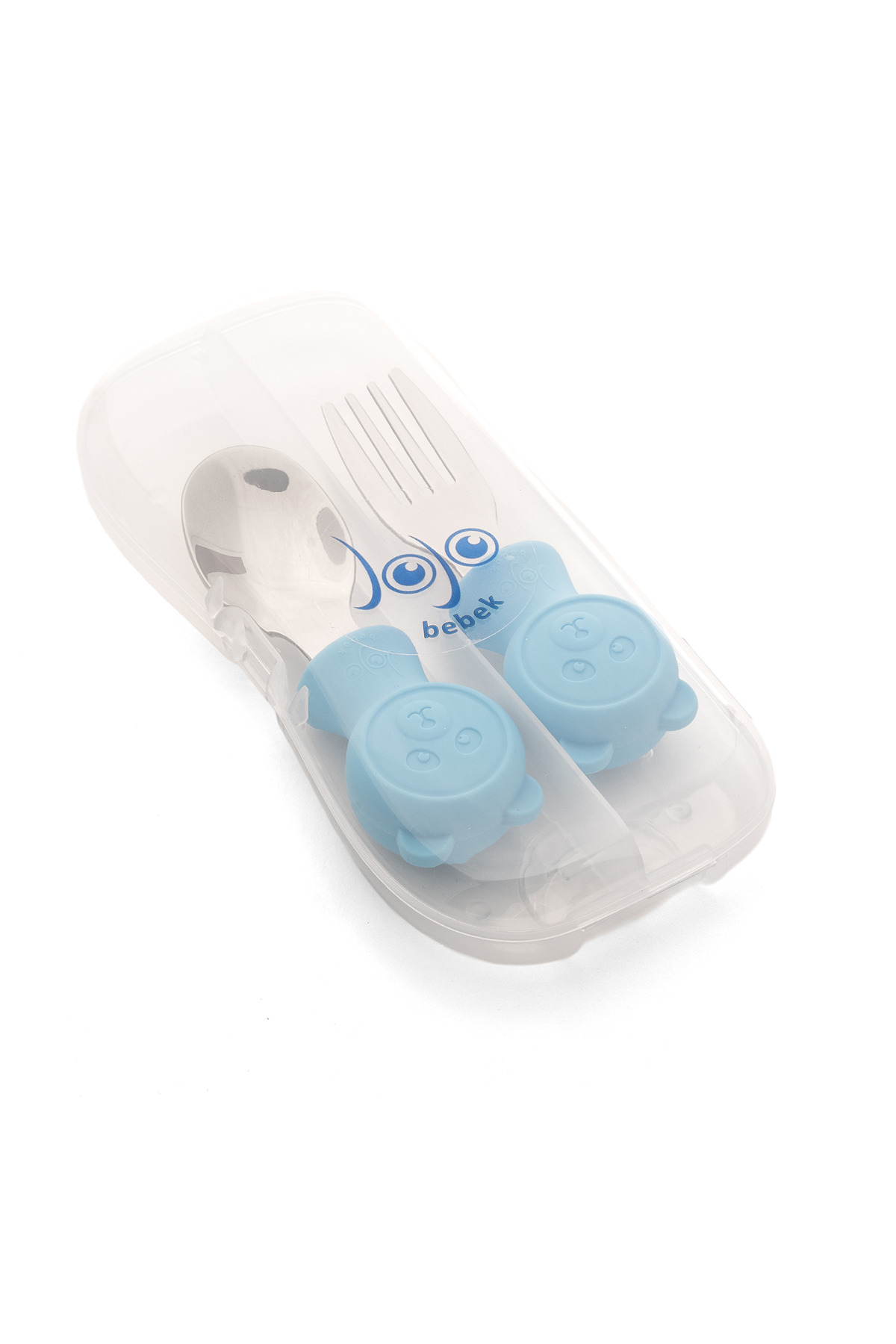 jojobebek Premium Çocuk BPA Free Kaliteli Silikon Saplı Paslanmaz Çelik Uçlu Çatal-Kaşık MAVİ fotoğrafı 3 (önizleme)