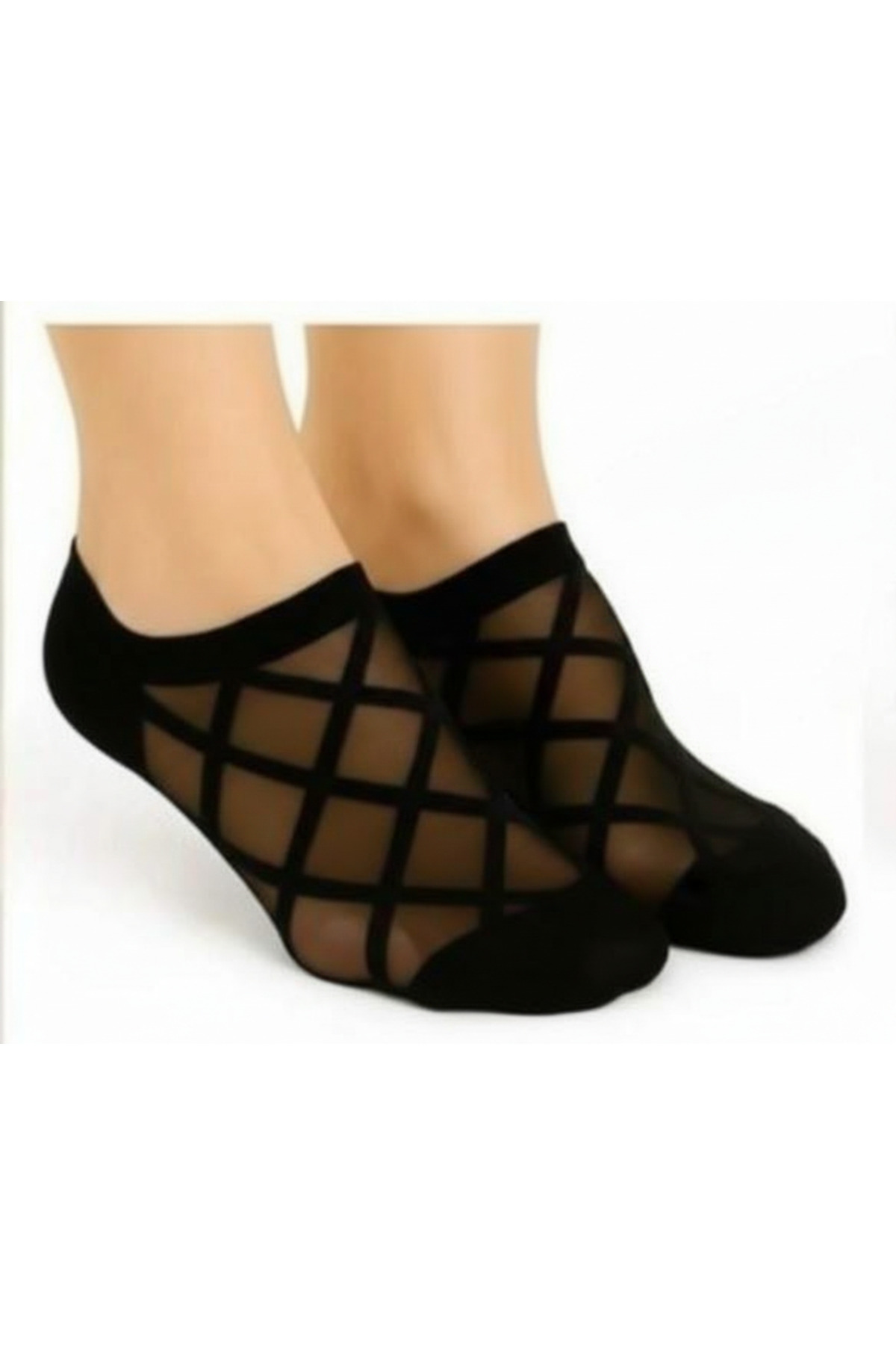 SOCKSHION Kadın Desenli 6'lı Siyah Tül Patik Çorap görsel 4