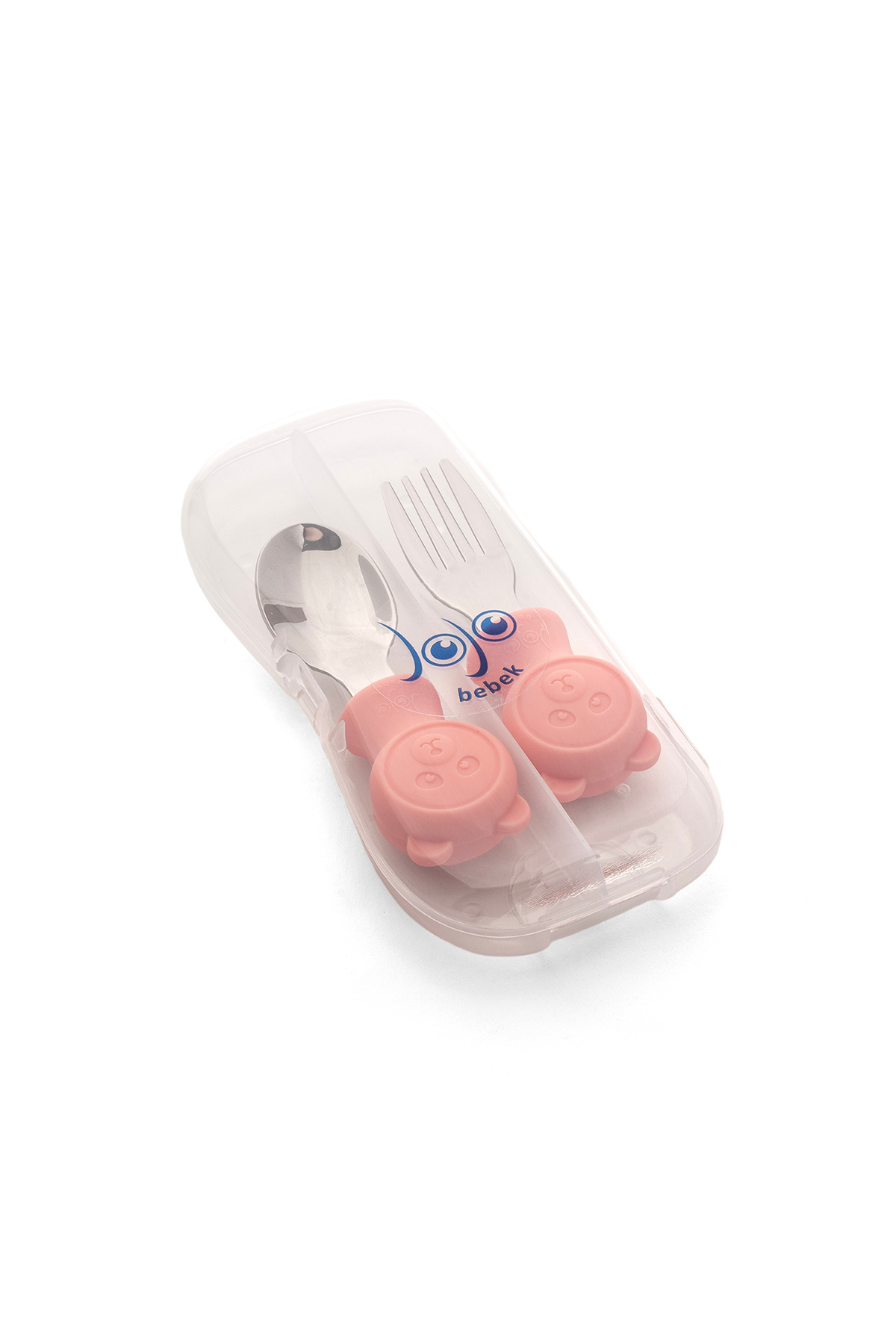 jojobebek Premium Çocuk BPA Free Kaliteli Silikon Saplı Paslanmaz Çelik Uçlu Çatal-Kaşık (PEMBE) fotoğrafı 3 (önizleme)