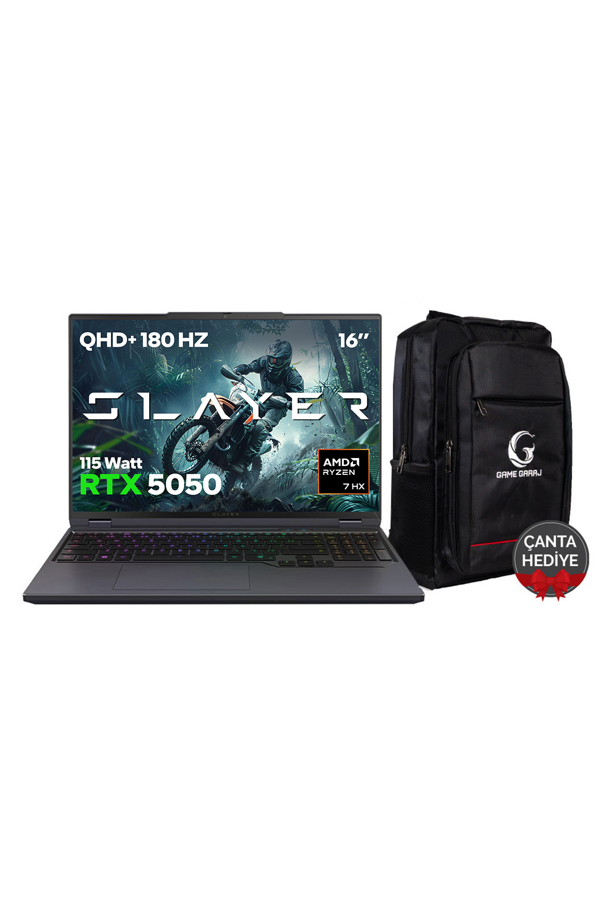 Game Garaj Slayer R7T-5050 C2 AMD Ryzen 7 8840HX 32 GB RAM 1TB SSD RTX5050 16" QHD+ 180Hz IPS FreeDOS İşlemci