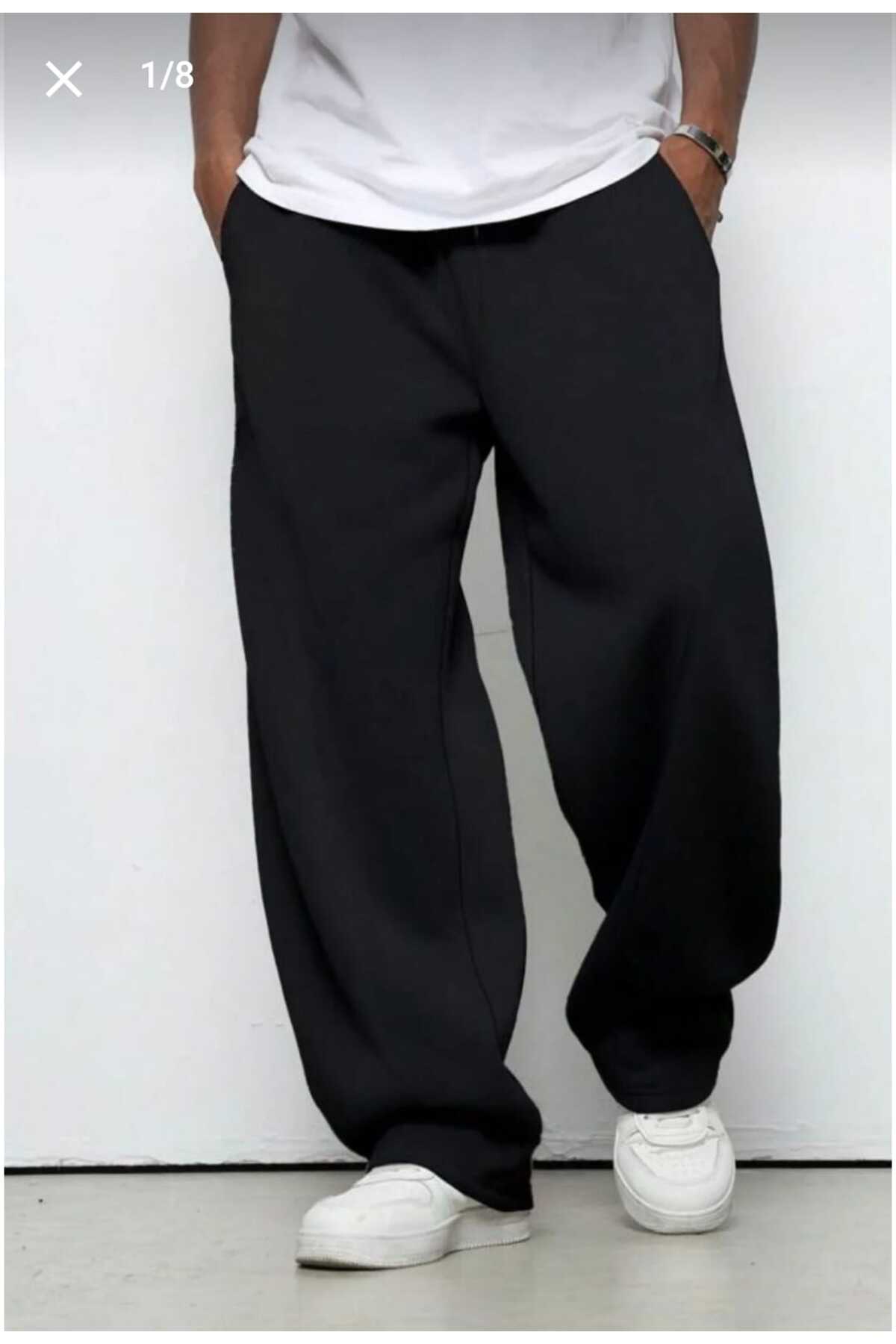 Genel Markalar  EŞOFMAN ALTI 2(ADET) Siyah Gri Battal Büyük Beden Spor Giyim Kaliteli Bol Kesim Esnek Rahat Kumaş - Görsel 2