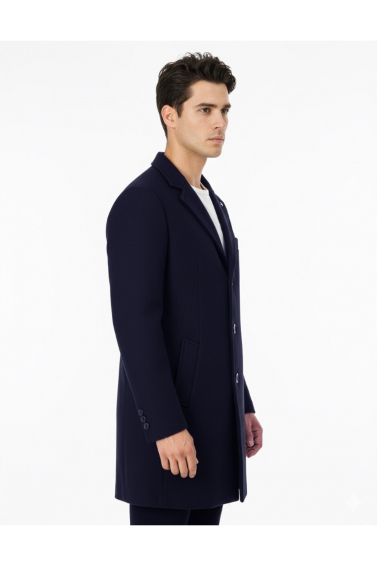 SÜVARİ  Slim Fit Sivri Yaka Erkek Koyun Yünlü Düz Lacivert Kaban - Görsel 2