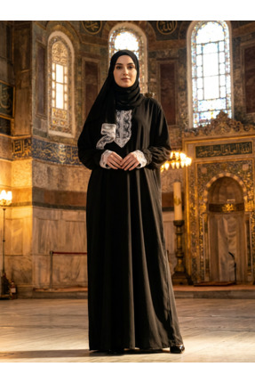 Kutay Collection Kadın Mevsimlik Tek Parça Kendinden Başörtülü Dantelli Terle...