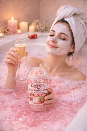 luvesya Creamy Strawberry Delight Spa Bath Powder – Sütlü Çilekli Kremalı Ban...
