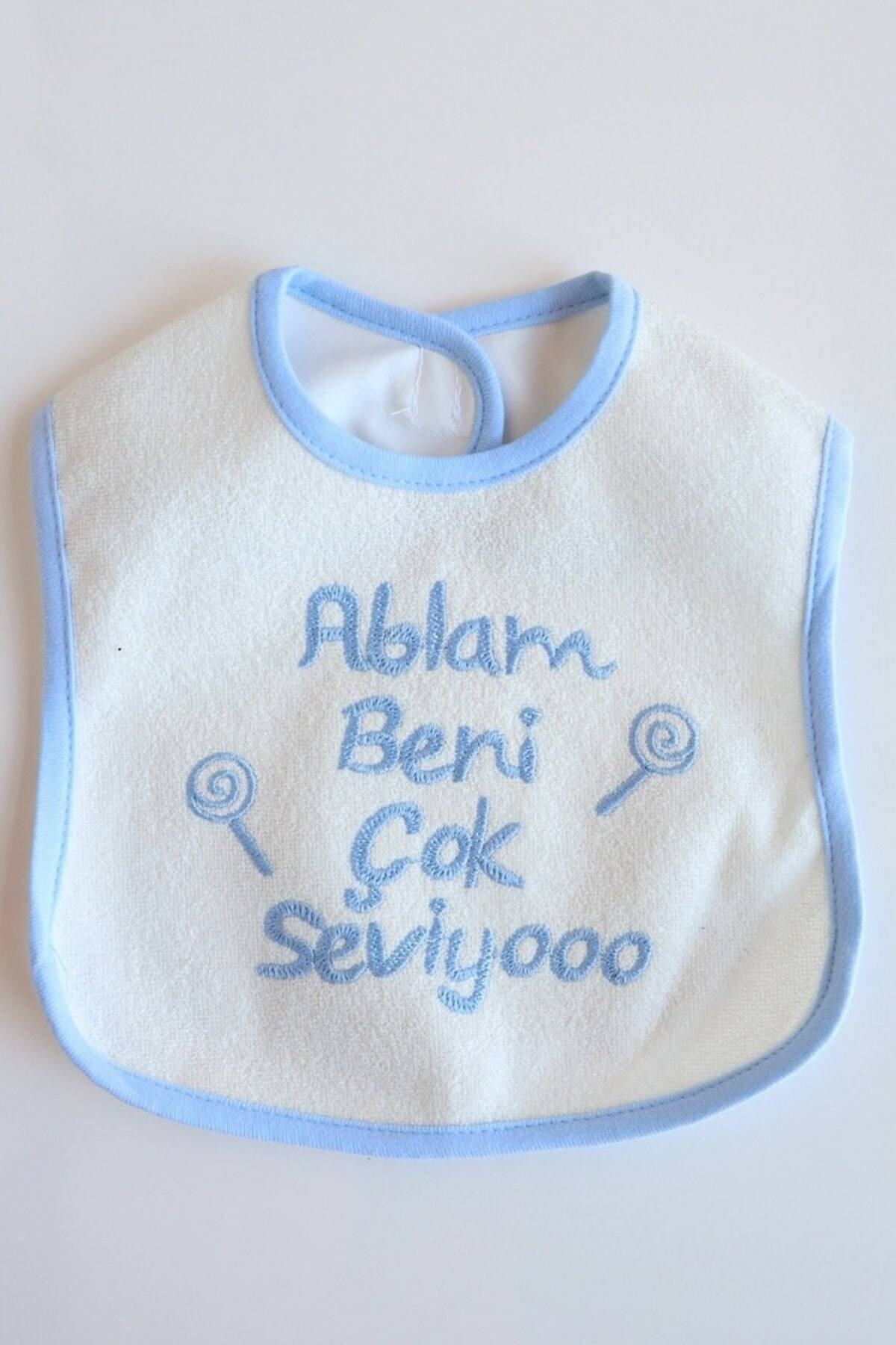 Babix Ablam Beni Çok Seviyoo Yazılı Mama Önlüğü Mavi fotoğrafı 4 (önizleme)