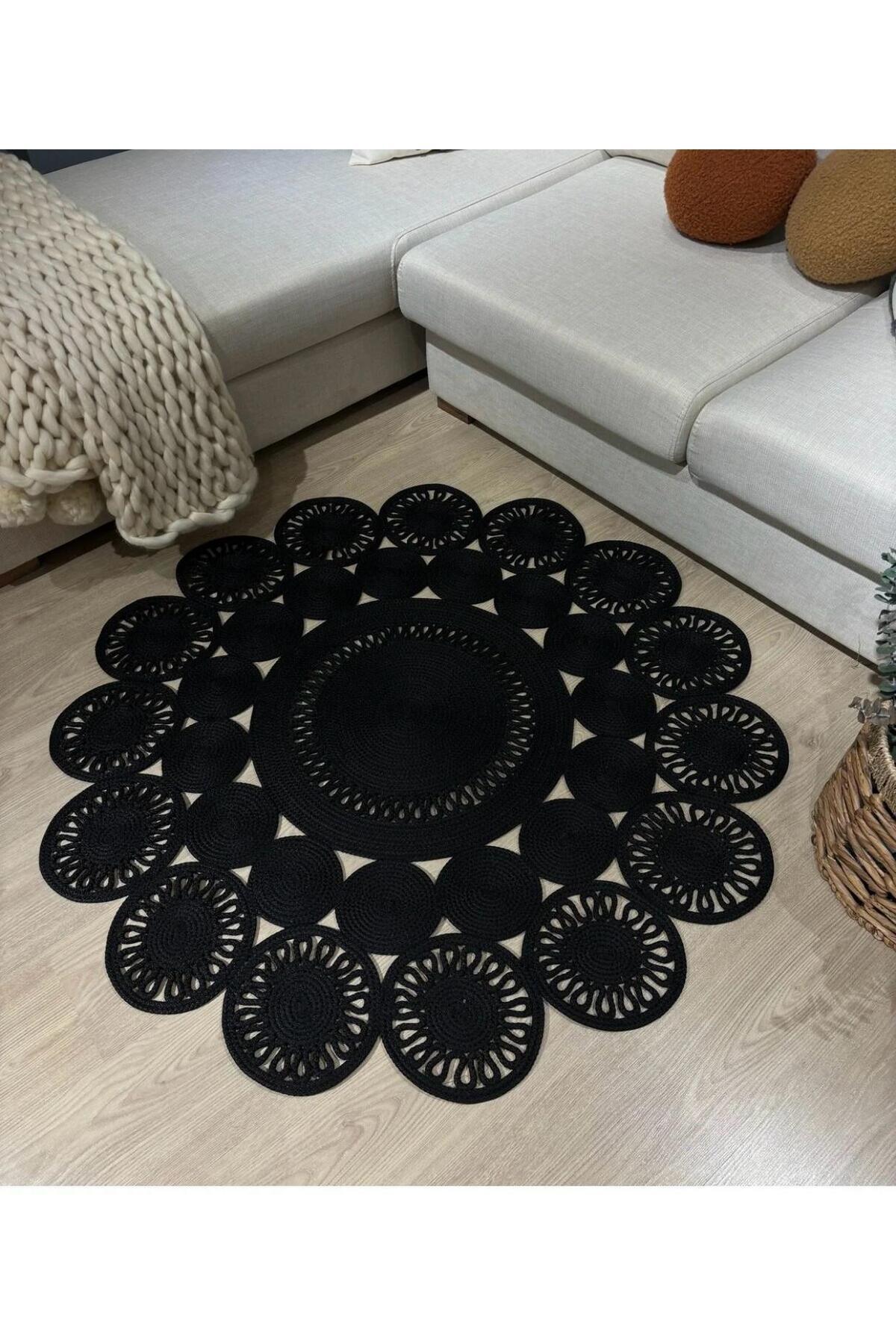 jute wicker hand-knitted rug washable double-sided round