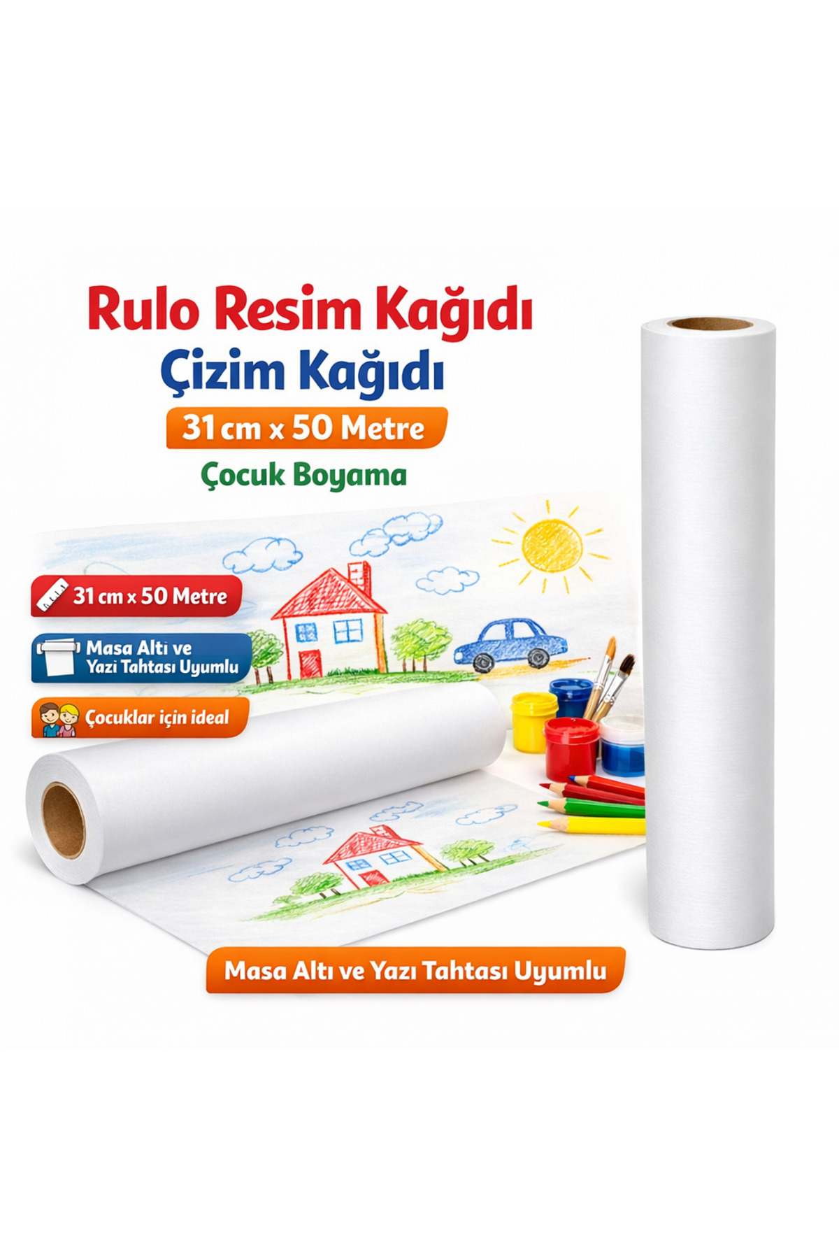 AHDTOPTAN Rulo Resim Kağıdı 31cm Genişlik x 50 Metre Yazı Tahtası Ve Aktivite Masası Uyumlu Çizim Kağıdı