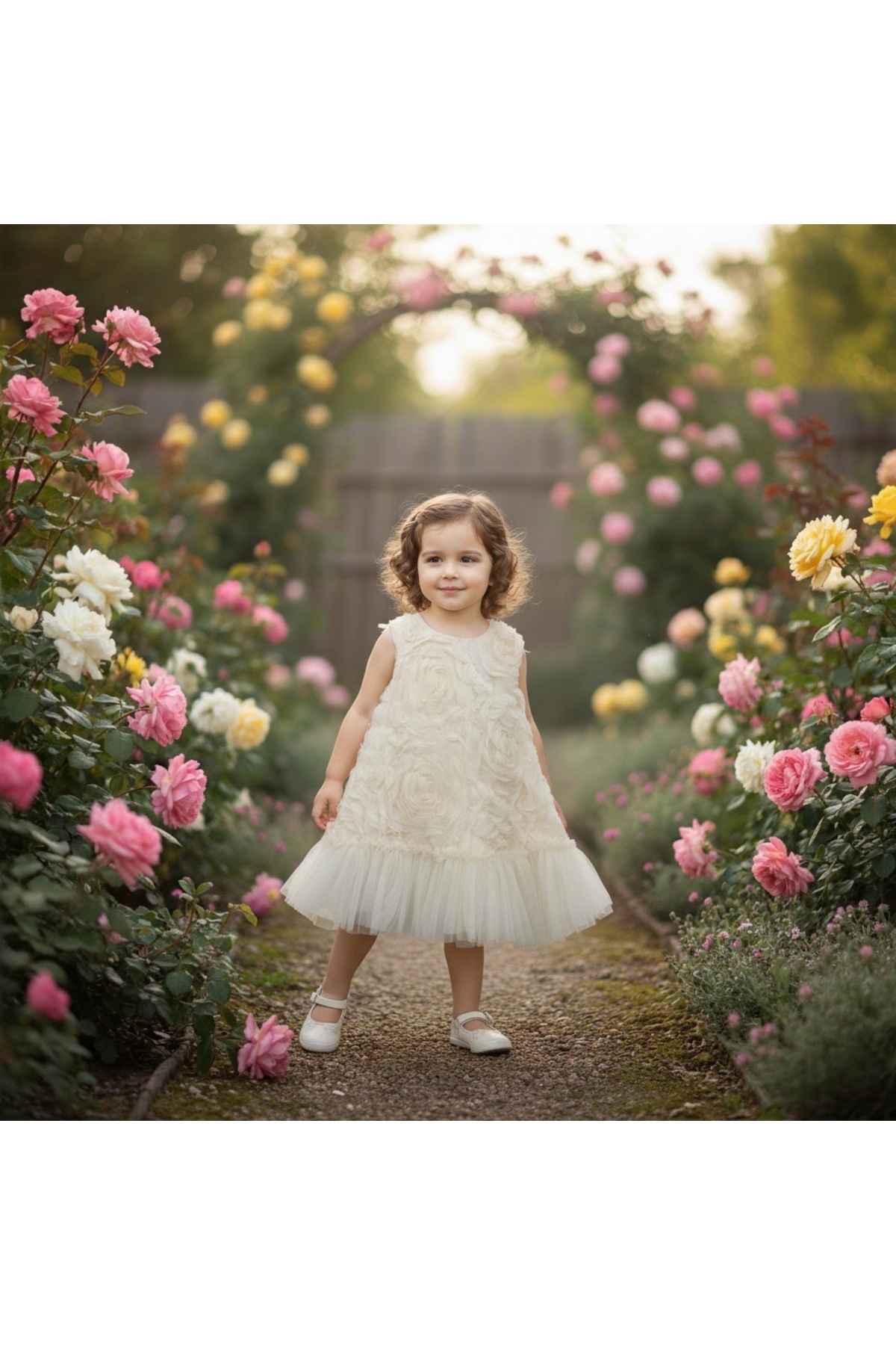 BİLGEN Style Kız Çocuk Elbise Gül Desenli Party Doğum Günü Özel Günler İçin fotoğrafı 2 (önizleme)