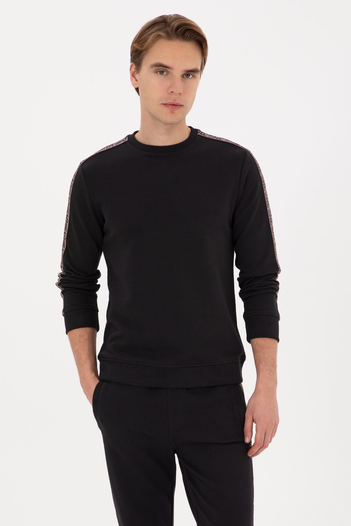 یو اس پولو سویشرت مردانه یقه گرد مشکی سایز معمولی 50316363-VR046