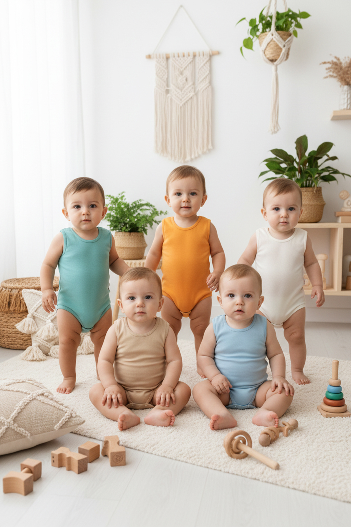 MAHFEL %100 Organik Pamuklu Çıtçıtlı Kolsuz Bebek Body Zıbın 5'li paket fotoğrafı 2 (önizleme)