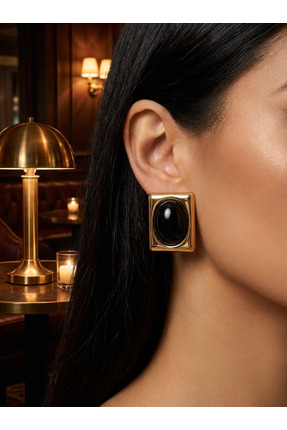 ayoljewelry İnci Detaylı Siyah Küpe