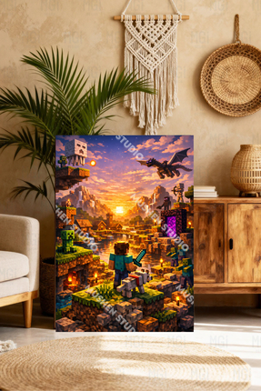 Mushen Studio Pamuklu Kanvas Tablo - Minecraft Temalı Steve ve Creeper Oyuncu...