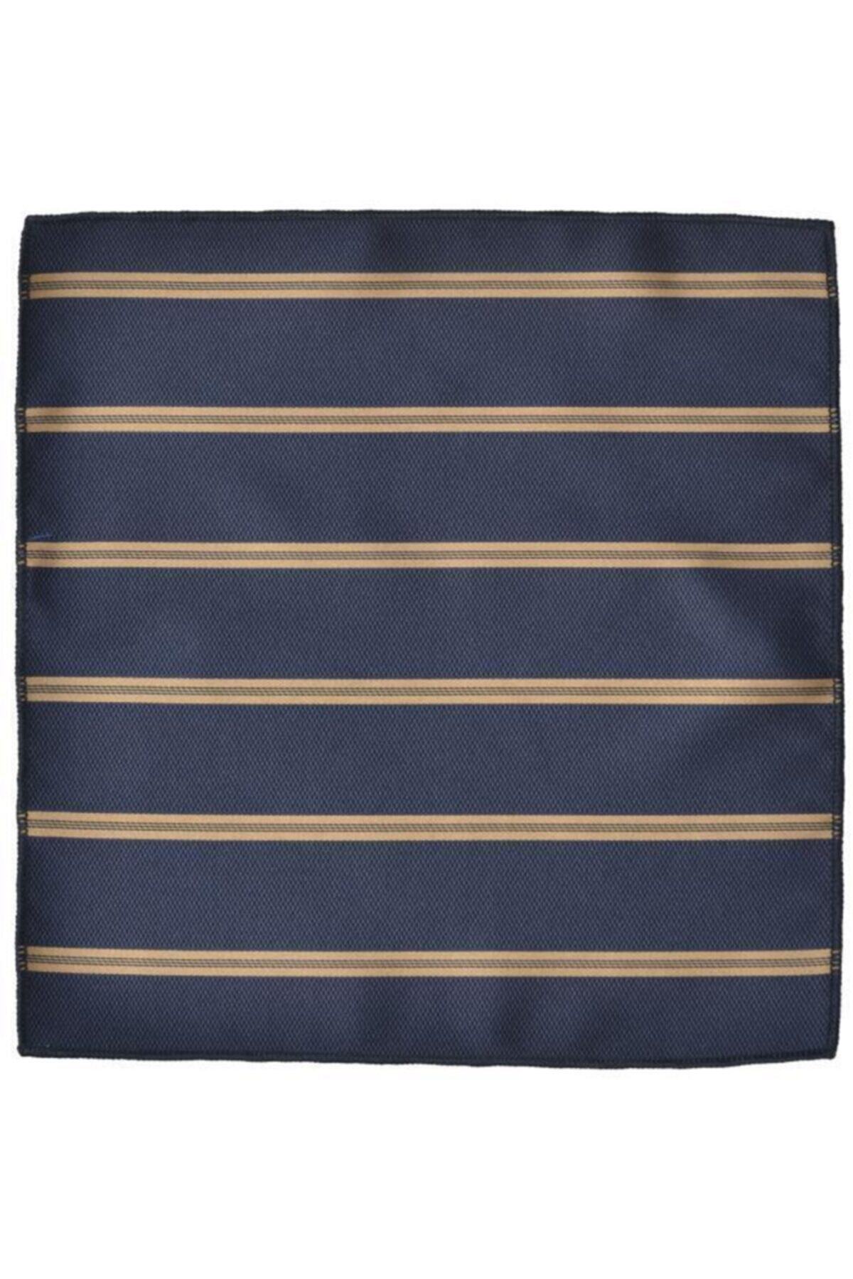 Brianze  8 Cm Vizon Çizgili Lacivert Mendilli Kravat - Görsel 5