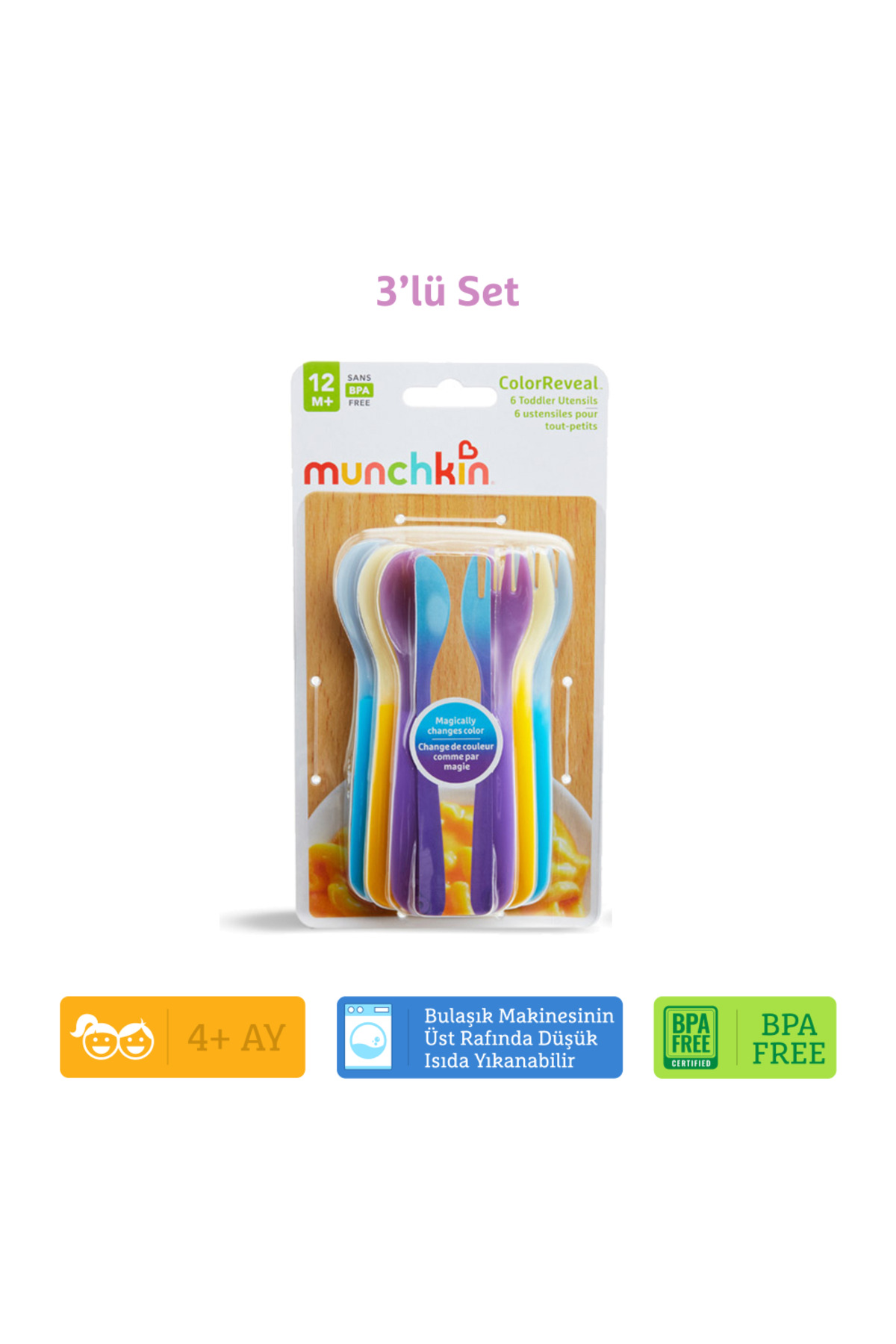 Munchkin Isıya Göre Renk Değiştiren Çatal ve Kaşık Seti | 12 Ay+ | 6 Adet | BPA İçermez fotoğrafı 5 (önizleme)