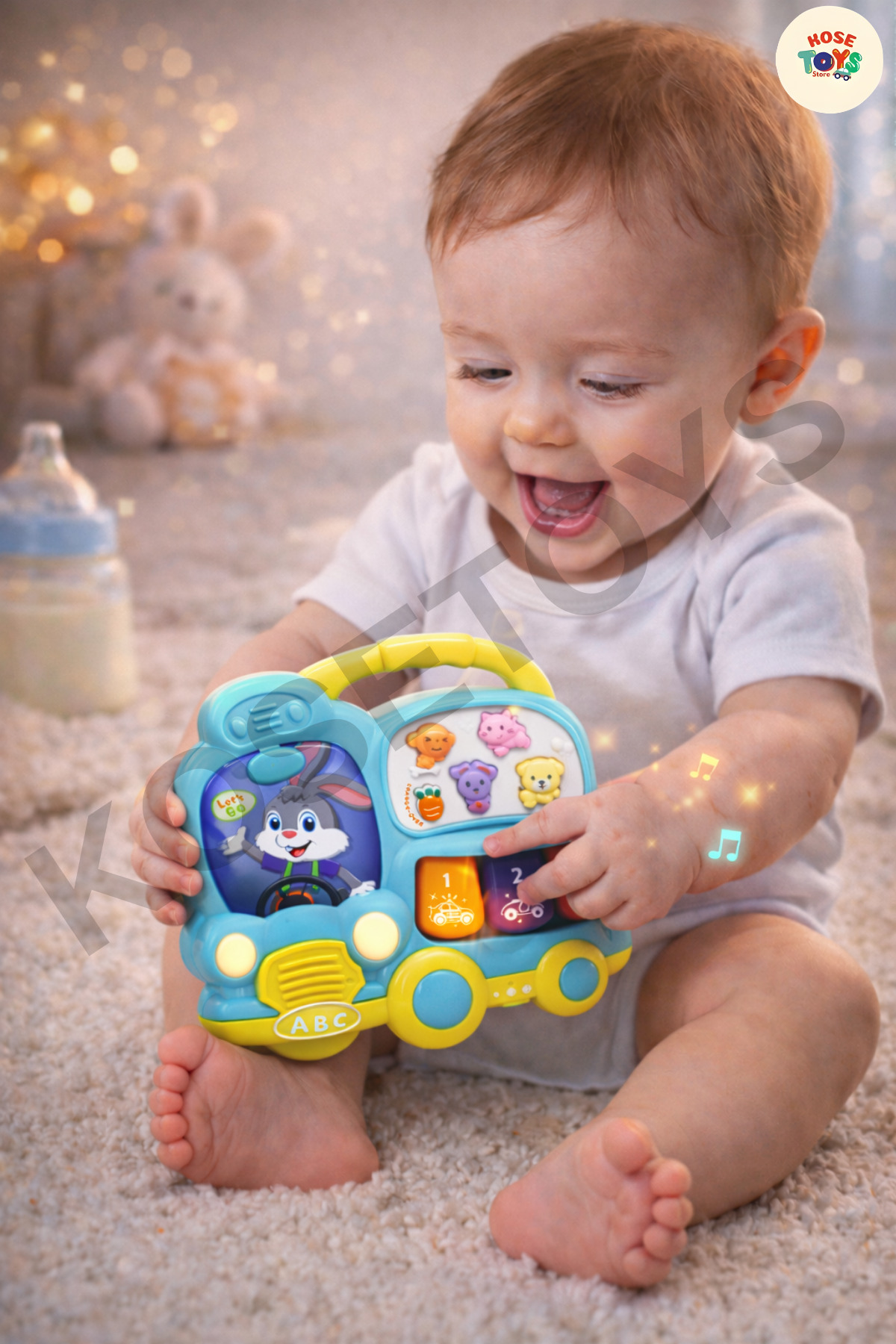 kosetoys Bebek Oyuncağı Müzikli Tavşan Otobüsü Işıklı ve Müzikli 3 Farklı Mod Özellikli Melodi ve Hayvan Sesi fotoğrafı 2 (önizleme)