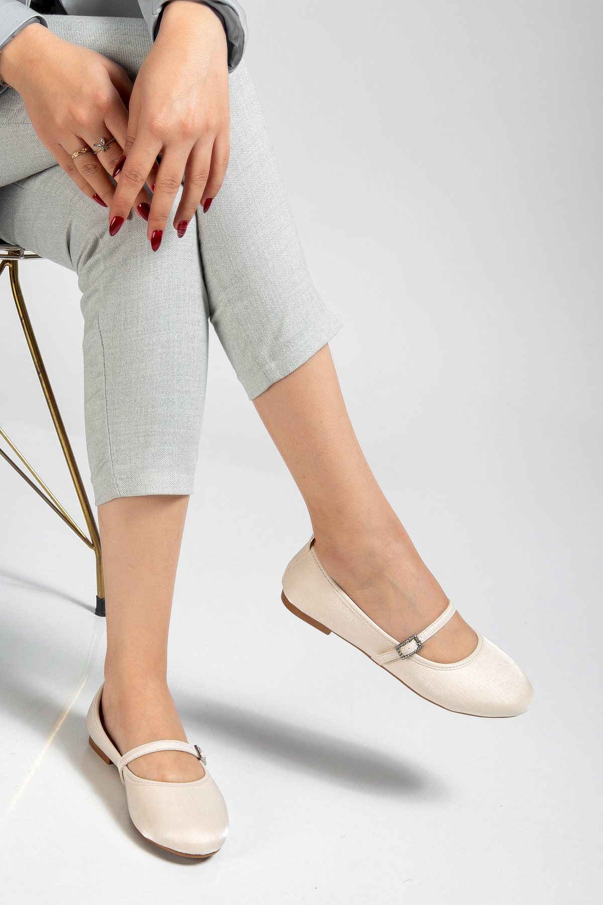 ACMZ SHOES  Saten Kadın Babet Ortopedik Taban Yuvarlak Burun Balerin Ayakkabı - Görsel 8