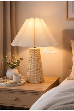 Mon Chevalon Madame Fico Abajur Hasır Bambu Gövde Ekru Kumaş Masa Lambası