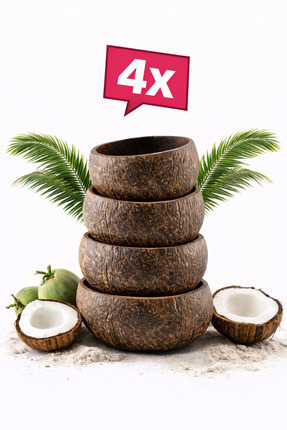 Kuru Yeşil Hindistan Cevizi Kasesi – 4 Adet – Rough – Jumbo - El Yapımı – Doğ...