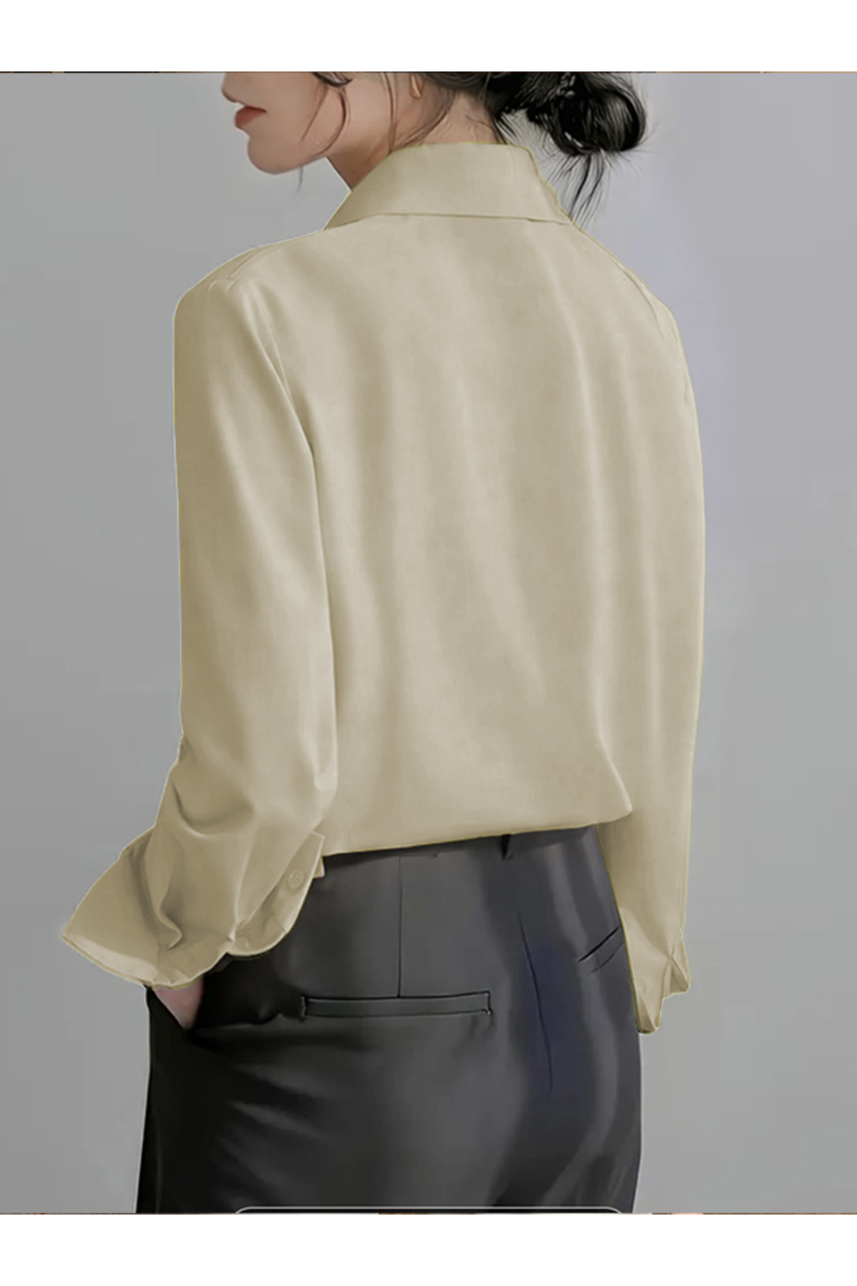 TRENDBUTİKOFFİCİAL  Saten Kumaş Gömlek - Kum Beji - Görsel 3