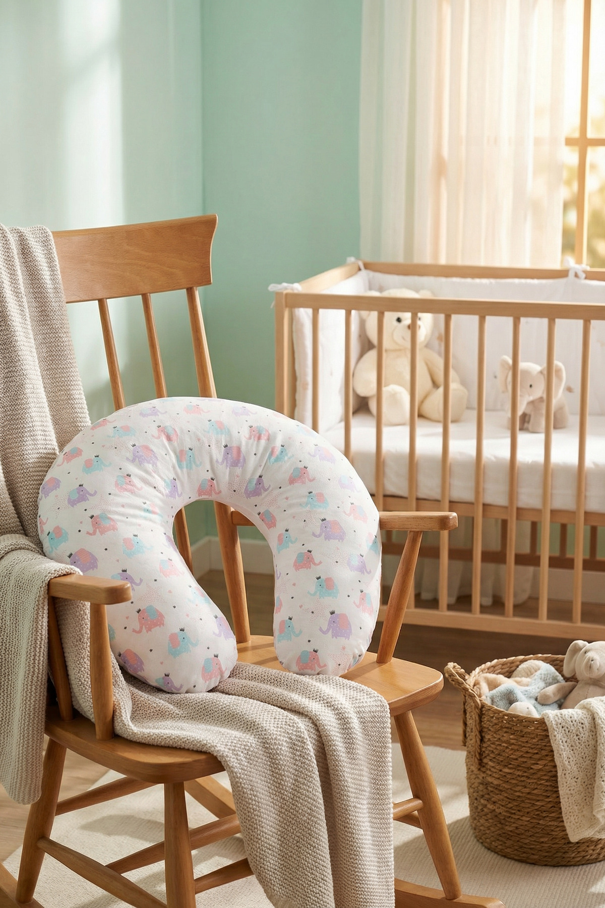 HAMUR Yenidoğan Çift Taraflı Hamile Anne Bebek Emzirme Yastığı Yıkanabilir Kılıf Destekli Minder Elephant fotoğrafı 4 (önizleme)