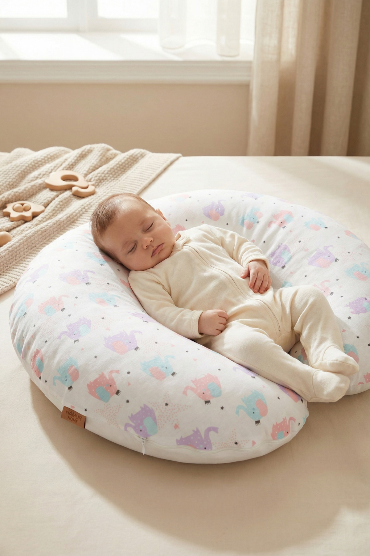 HAMUR Yenidoğan Çift Taraflı Hamile Anne Bebek Emzirme Yastığı Yıkanabilir Kılıf Destekli Minder Elephant fotoğrafı 6 (önizleme)