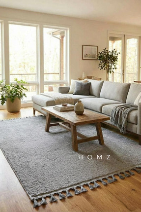 Homz Puffy Peluş Tüylü Kaymaz Taban Yumuşak Kesme Yolluk Halı - Gri