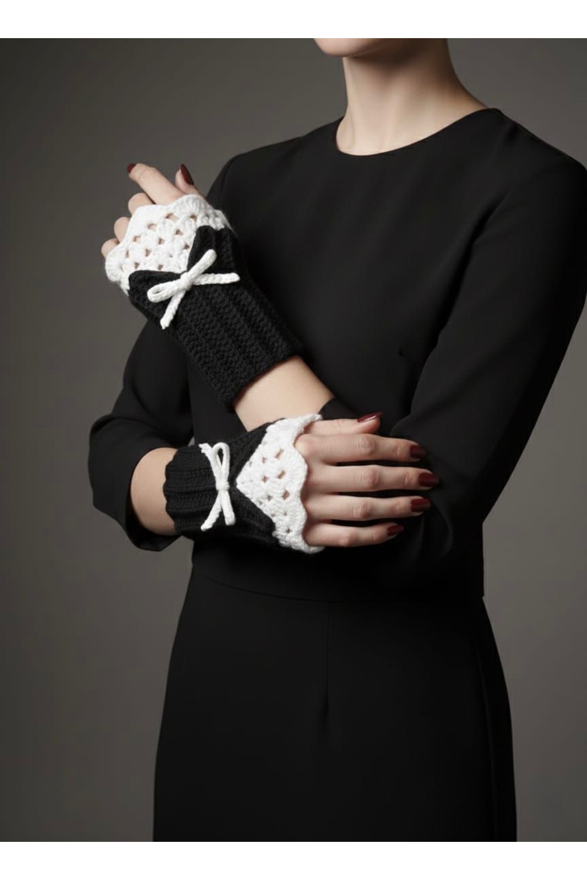 İLKCET MODA  Victoria Tarzı Vintage Parmaksız Örgü Eldiven - Görsel 4