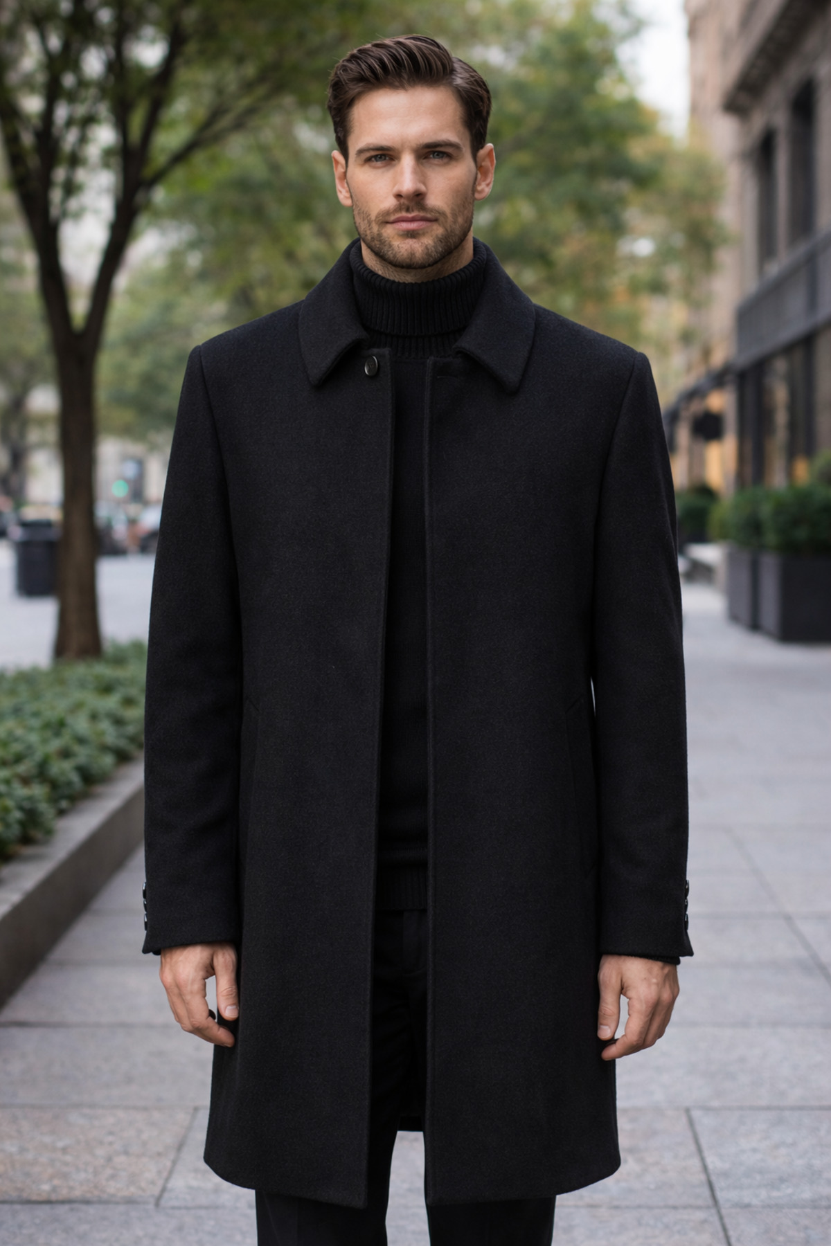 SUİT AYDIN  Erkek Siyah Bebe Yaka Kısa Palto