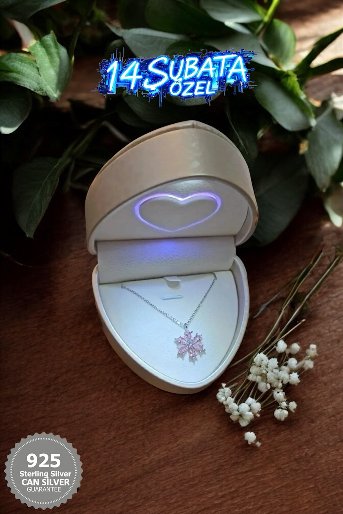 CAN SİLVER 925 Ayar Gümüş Pembe Zirkon Taşlı Manolya Çiçeği Gümüş Kadın Kolye...