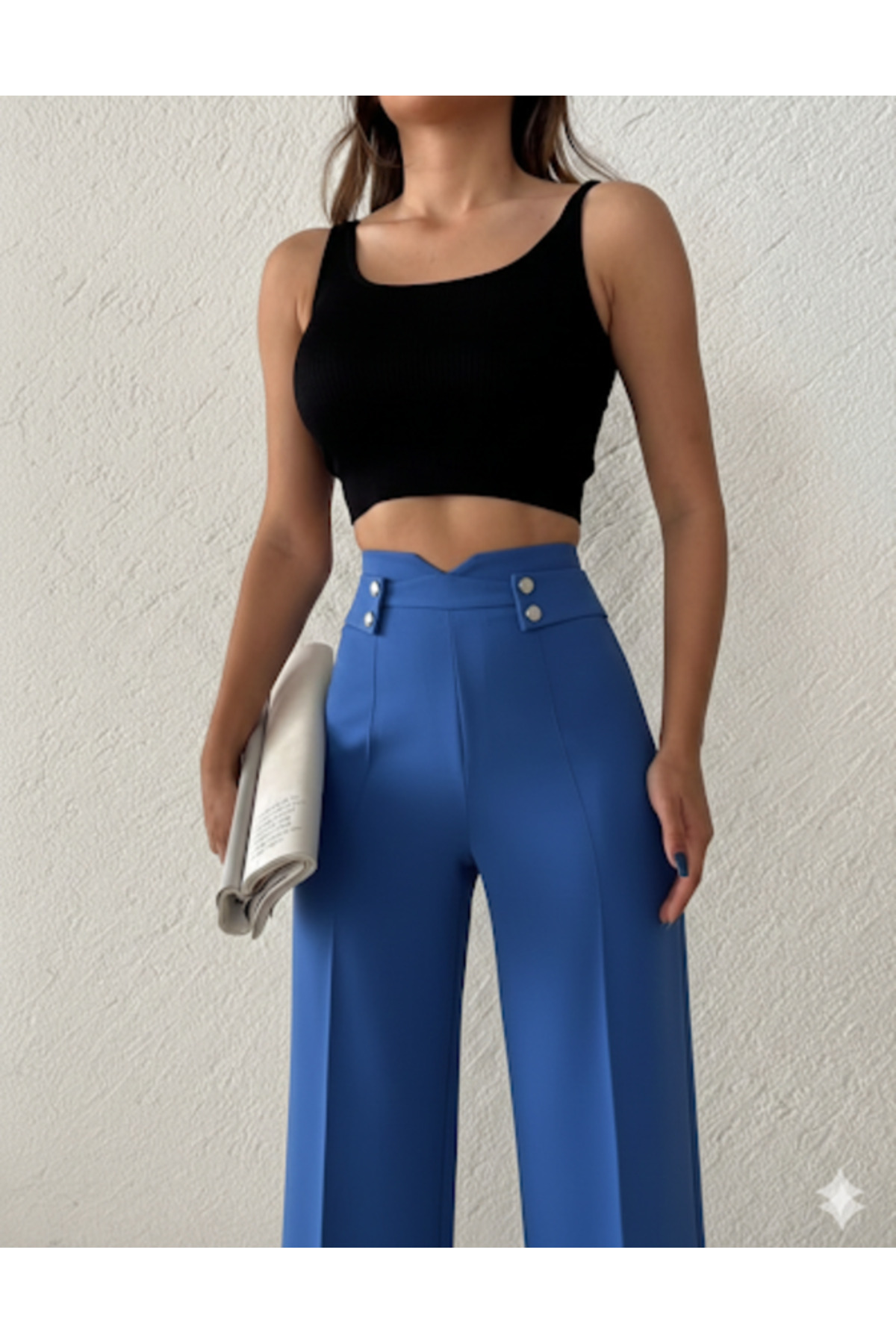 H&A İSTANBUL Kobieta, niebieskie, wysoki stan, szerokie nogawki, palazzo, guz...