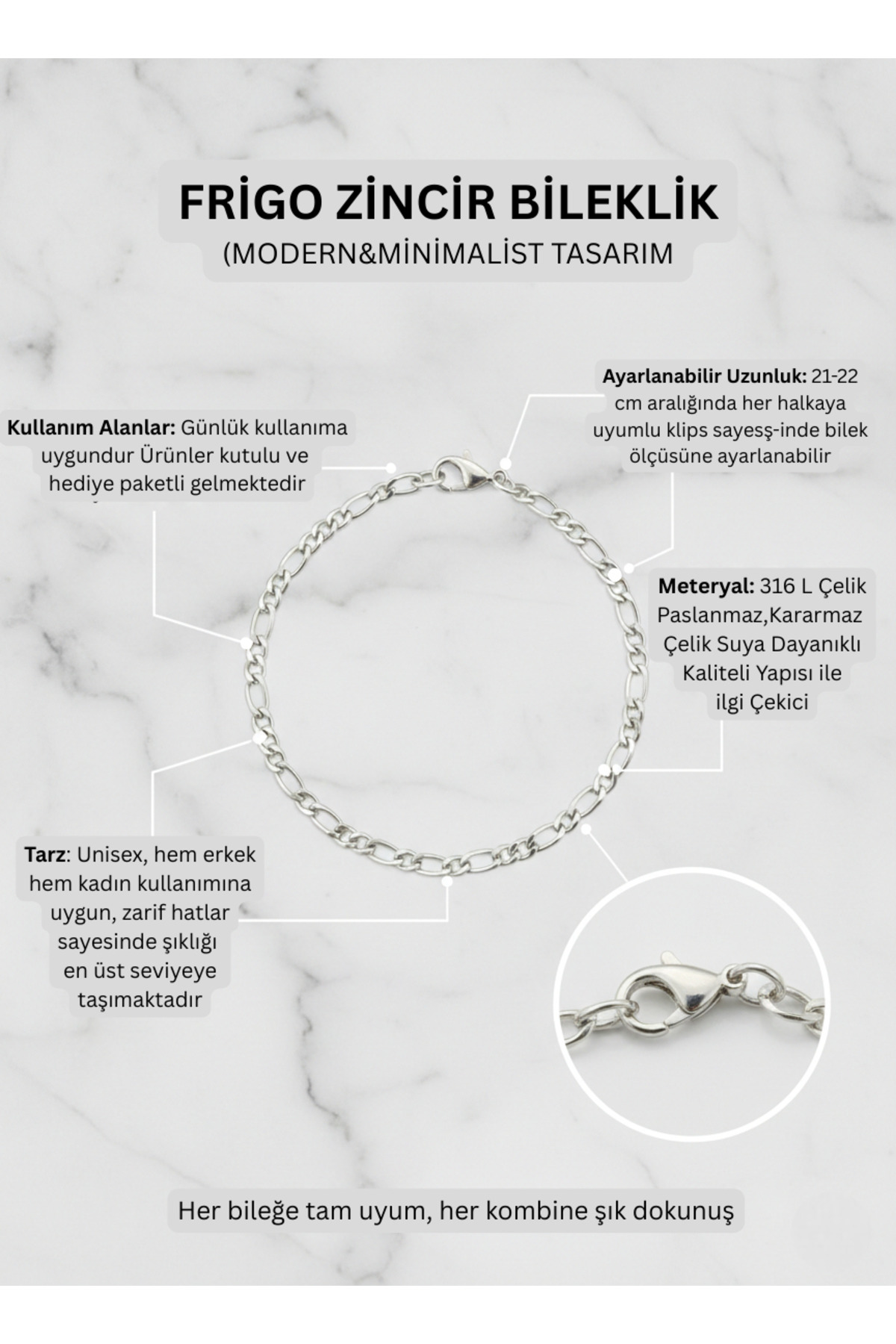ZANVİA A Harfli Bileklik Sevgiliye, Eşe, Arkadaşa Hediye, Sevgililer Günü Kutulu, Çelik, Kararmaz 1 ADET görsel 3