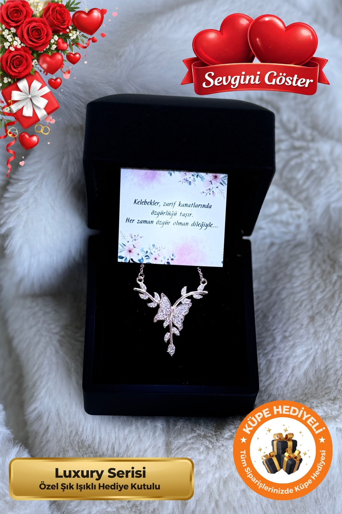 Butterfly on Branch with Luminous Gift Box 925 Sterling Silver Plated Butterfly Special Design Stylish Women Necklace