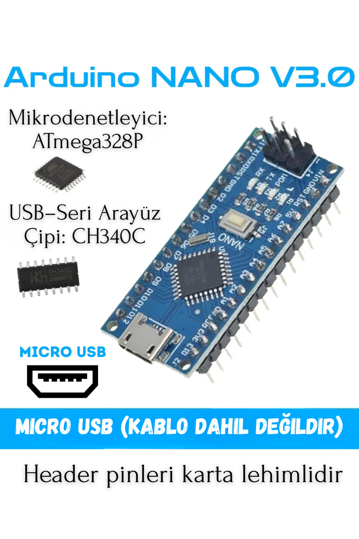 maru189ページ③ Arduino Nano V3.0 Programlanabilir Mikrodenetleyici – Micro USB