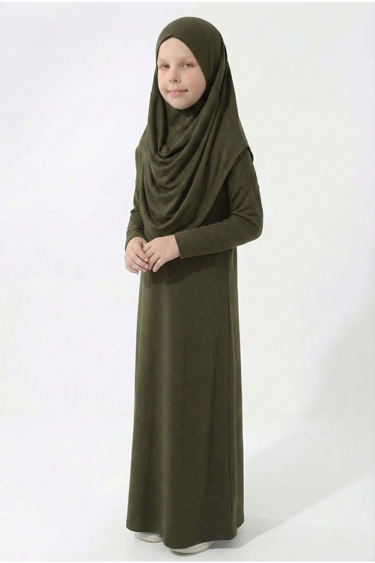 Mnk Baby&Kids Pratik Başörtülü Kız Çocuk Namaz Elbisesi M00789 HAKİ